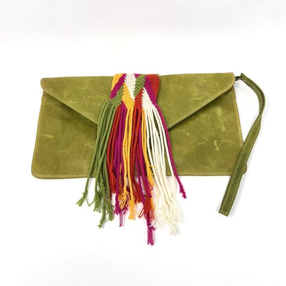 Green Leather Tassel Clutch - Picture 1 of 5